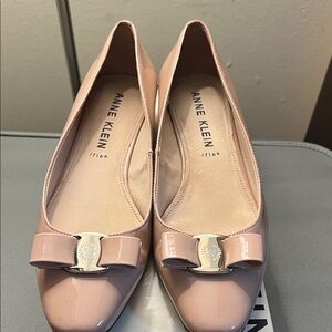 Anne Klein Nude Patent Bow Loafers